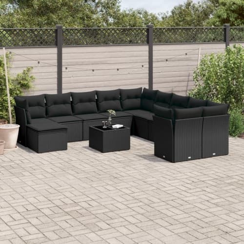 Loungegrupp med dynor 12 delar svart konstrotting