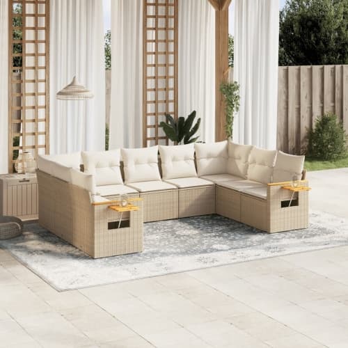 Soffgrupp för trädgården med dynor 9 delar beige konstrotting
