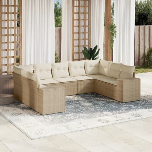 Soffgrupp för trädgården med dynor 9 delar beige konstrotting