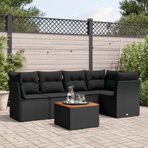 Loungegrupp med dynor 6 delar svart konstrotting