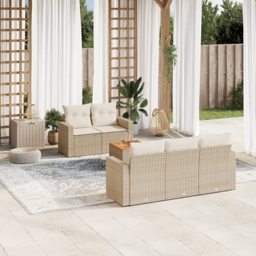 Soffgrupp för trädgården med dynor 6 delar beige konstrotting