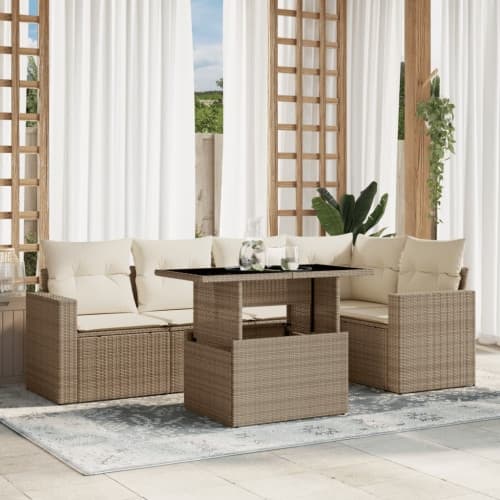 Soffgrupp för trädgården med dynor 6 delar beige konstrotting