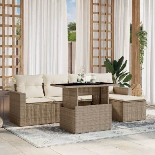 Soffgrupp för trädgården med dynor 6 delar beige konstrotting