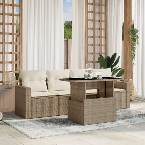 Soffgrupp för trädgården med dynor 5 delar beige konstrotting