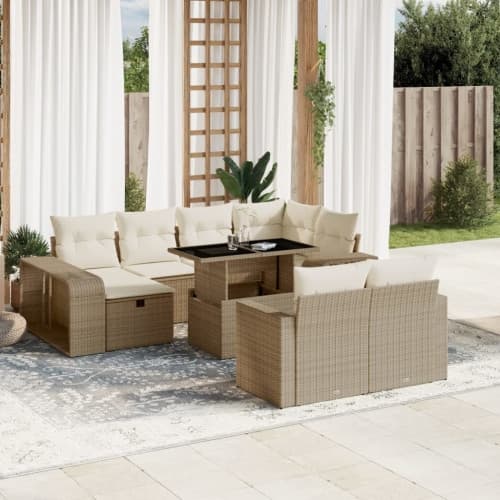 Loungegrupp för trädgården m. dynor 11 delar beige konstrotting