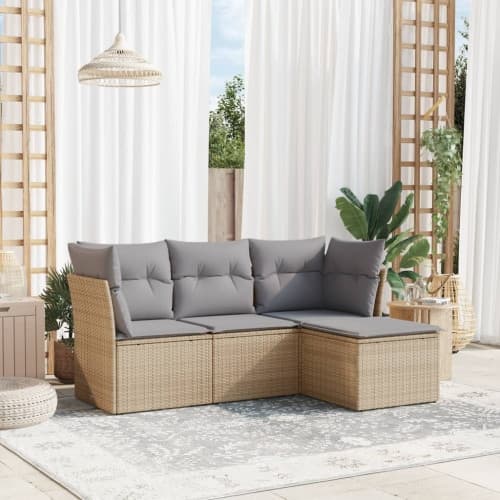 Soffgrupp för trädgård med dynor 4 delar beige konstrotting