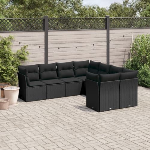 Loungegrupp för trädgården med dynor 8 delar svart konstrotting