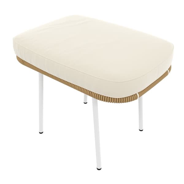 Sæt med 2 gyngestole, lavet af galvaniseret stål, med flettet reb, med fodstøtter, beige + brun