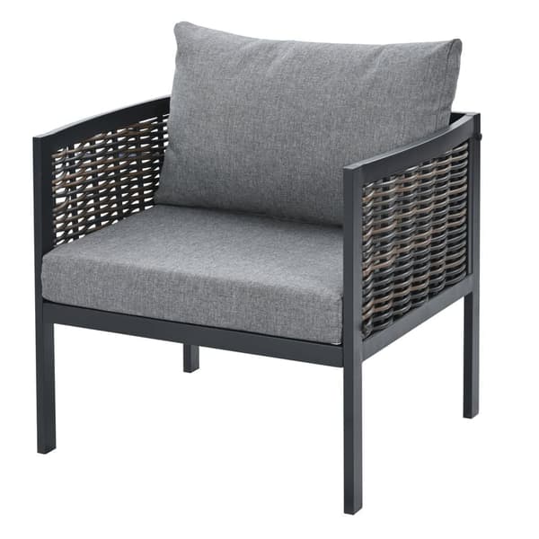 Havemøbelsæt med 5 dele (sofa + 2 lænestole + sofabord) - Udendørs - Vævet polyrattan - Galvaniseret stål - Grå