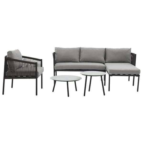 Havesæt, hjørnesæt med 5 dele: hjørnesofa, 1 lænestol og 2 sideborde, til udendørs brug, varmgalvaniseret stål, grå