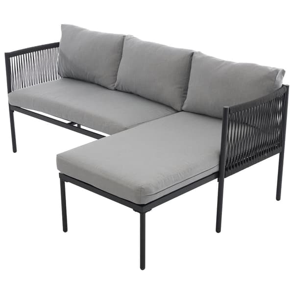 Havesæt, hjørnesæt med 5 dele: hjørnesofa, 1 lænestol og 2 sideborde, til udendørs brug, varmgalvaniseret stål, grå