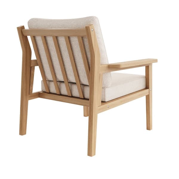 Trädgårdslounge för 4 personer, träkonstruktion, justerbara fötter, 1 soffa - 2 fåtöljer och 1 lågt bord, beige.