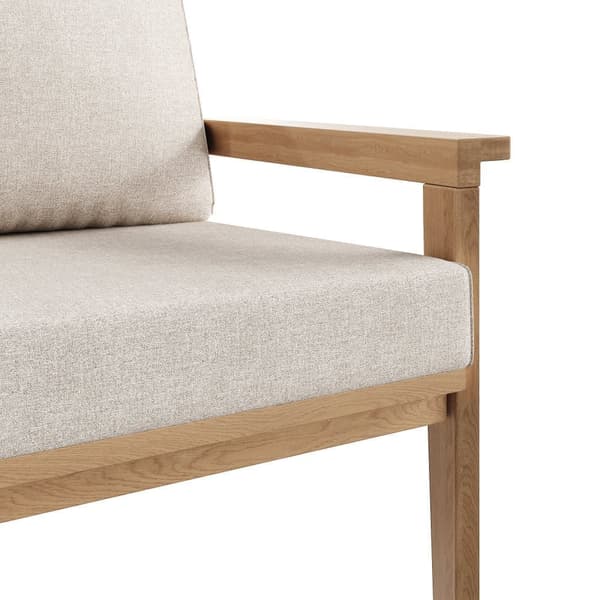 Trädgårdslounge för 4 personer, träkonstruktion, justerbara fötter, 1 soffa - 2 fåtöljer och 1 lågt bord, beige.