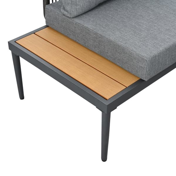 Havelounge, 4 sæder - Letvægts galvaniseret jern - Plast træplade - Hjørnesofa + spisebord - Grå
