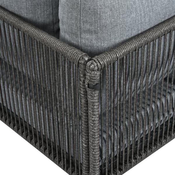 Havelounge, 4 sæder - Letvægts galvaniseret jern - Plast træplade - Hjørnesofa + spisebord - Grå