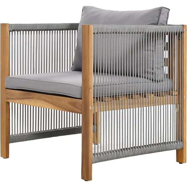 Stål Havestue, 4 Siddepladser - Sofa, 2 Lænestole & Lille Bord - Flettet Reb & Akacietræ - Grå