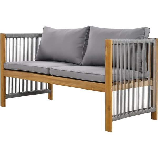 Stål Havestue, 4 Siddepladser - Sofa, 2 Lænestole & Lille Bord - Flettet Reb & Akacietræ - Grå