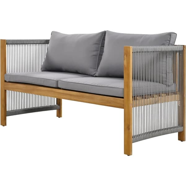 Stål Havestue, 4 Siddepladser - Sofa, 2 Lænestole & Lille Bord - Flettet Reb & Akacietræ - Grå