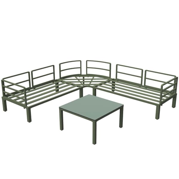 Havestue i galvaniseret jern, 4 siddepladser - 2 sofaer, 1 lavt hærdet glasbord - med hynder - Beige