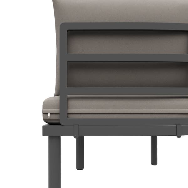 Havestue, 5 siddepladser - 2 lave hærdede glasborde - lavet af galvaniseret jern - med justerbare fødder - elegant rund sofa - grå