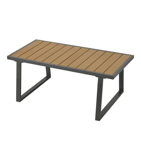 Trädgårdslounge i stål, 5 platser - tillverkad av rep - soffa - 2 fåtöljer och lågt bord - tillverkat av flätat rep och träplastskiva - beige
