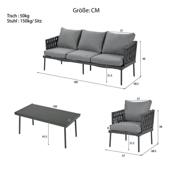 Havestue - sæt havesofaer - 5 sæder - lavet af reb - lavet af galvaniseret jern - sofa - 1 lavt bord - 2 lænestole - g