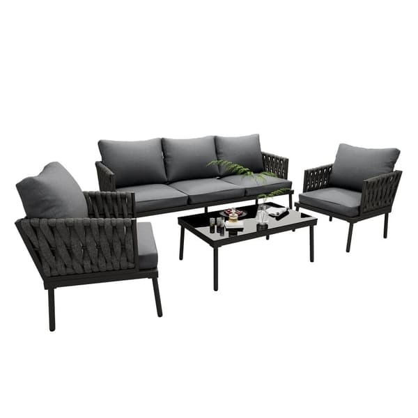 Havestue - sæt havesofaer - 5 sæder - lavet af reb - lavet af galvaniseret jern - sofa - 1 lavt bord - 2 lænestole - g