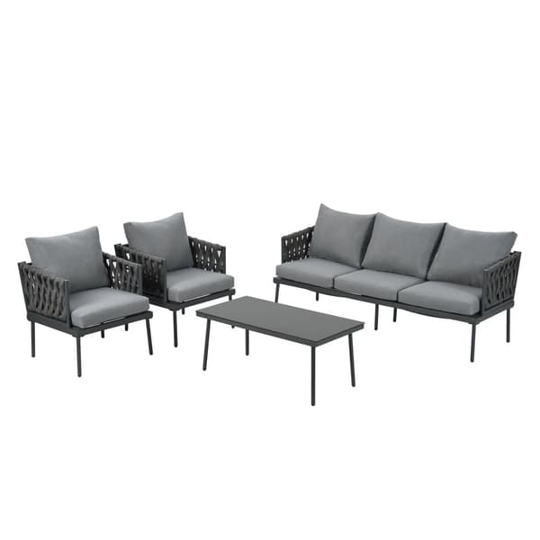 Havestue - sæt havesofaer - 5 sæder - lavet af reb - lavet af galvaniseret jern - sofa - 1 lavt bord - 2 lænestole - g