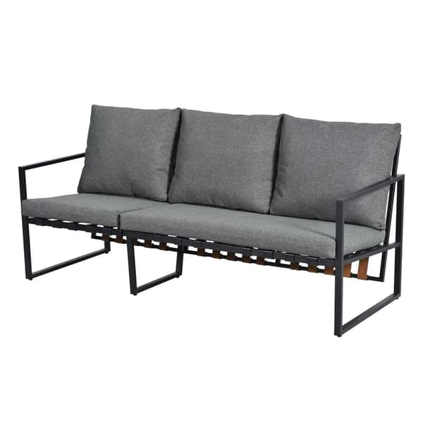 Havestue - 4 Sæder - Galvaniseret stål - Sofa - 1 Lavt bord - Glasplade - 1 Skammel - Kunstlæder - Grå