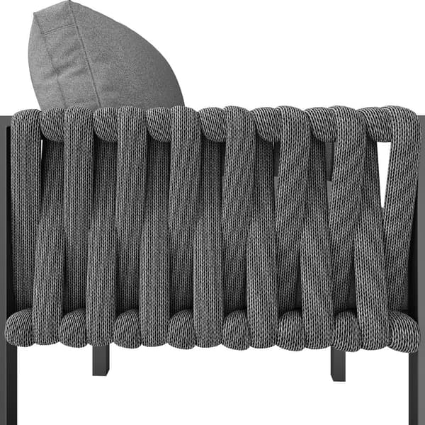 Havemøbler - lavet af reb - med galvaniseret jernstruktur, justerbare fødder, hjørnesofa, 1 lænestol, 1 skammel, grå