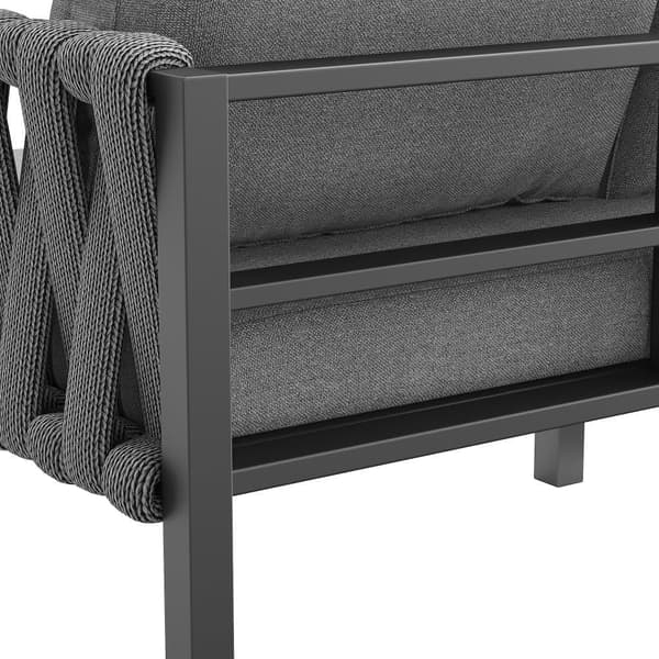 Havemøbler - lavet af reb - med galvaniseret jernstruktur, justerbare fødder, hjørnesofa, 1 lænestol, 1 skammel, grå