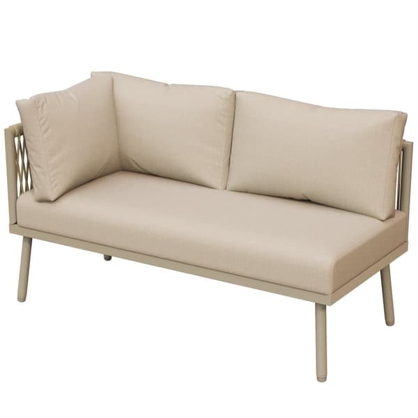 Iron havestole - L-formede havemøbler - Med sædehynder - Justerbare fødder - 2 sofaer + 1 bord - Khaki