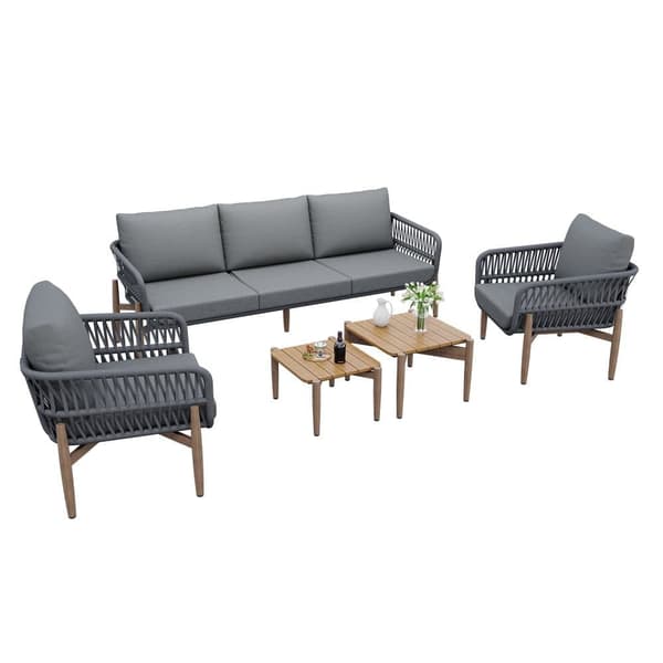 Havestue - sæt havesofaer - 5 sæder - lavet af galvaniseret jern - sofa - 2 lave borde - 2 lænestole - grå