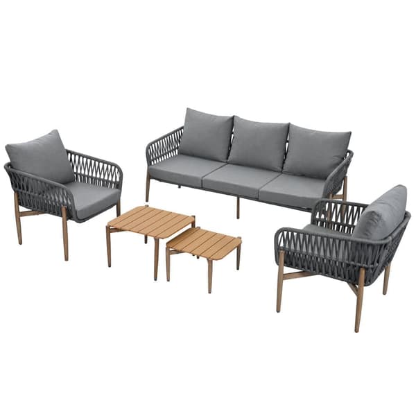 Havestue - sæt havesofaer - 5 sæder - lavet af galvaniseret jern - sofa - 2 lave borde - 2 lænestole - grå