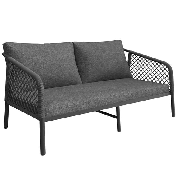 Havestue til 4 personer - Med ryghynder - med 1 sofa - 2 lænestole, 2 russiske borde (bordstiger) lavet af glas, grå