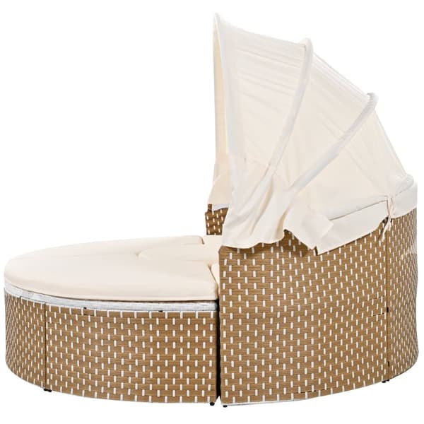 Rundt havemøbelsæt - PE rattan loungesofa med justerbar baldakin - 4 sæder og 1 sofabord - beige