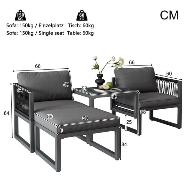 Multifunktionelle Aluminium Havemøbler - 2 Lænestole, 2 Taburetter - Grå