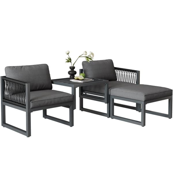 Multifunktionelle Aluminium Havemøbler - 2 Lænestole, 2 Taburetter - Grå