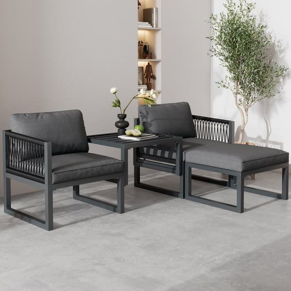 Multifunktionelle Aluminium Havemøbler - 2 Lænestole, 2 Taburetter - Grå