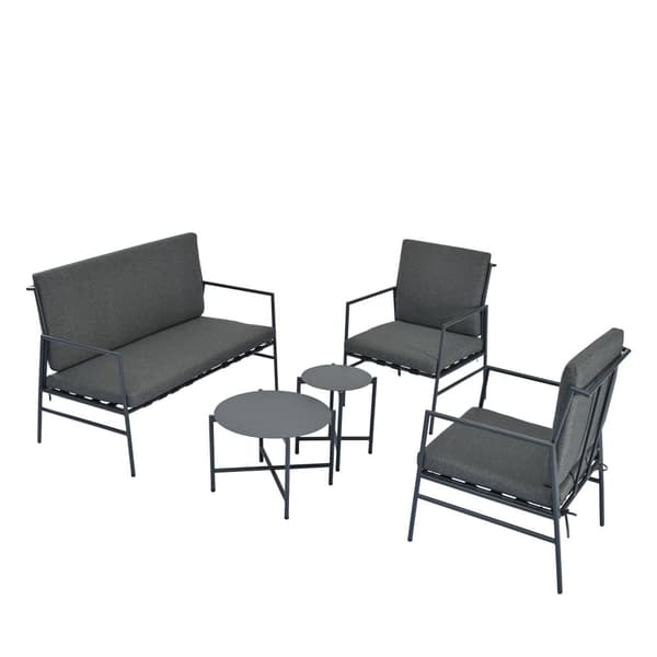 Havemøbler i sort galvaniseret stål - 4 siddepladser - sofa, 2 lænestole og 2 sofaborde - grå
