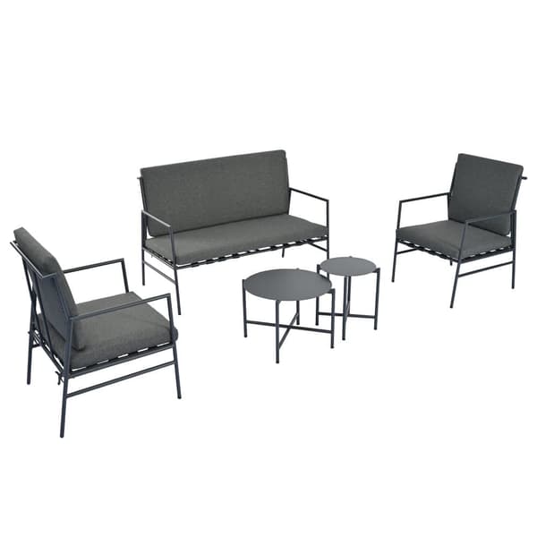 Havemøbler i sort galvaniseret stål - 4 siddepladser - sofa, 2 lænestole og 2 sofaborde - grå