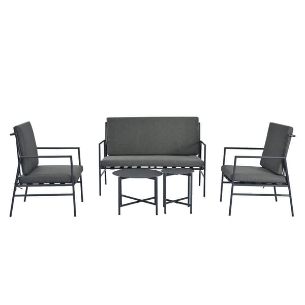 Havemøbler i sort galvaniseret stål - 4 siddepladser - sofa, 2 lænestole og 2 sofaborde - grå