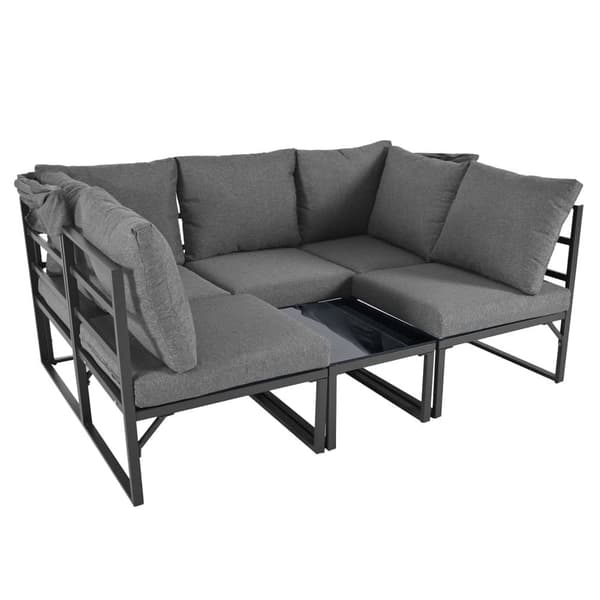 Multifunktionella trädgårdsmöbler i järn - Loungesoffa med justerbar baldakin - 5 sittplatser och 1 soffbord - Grå