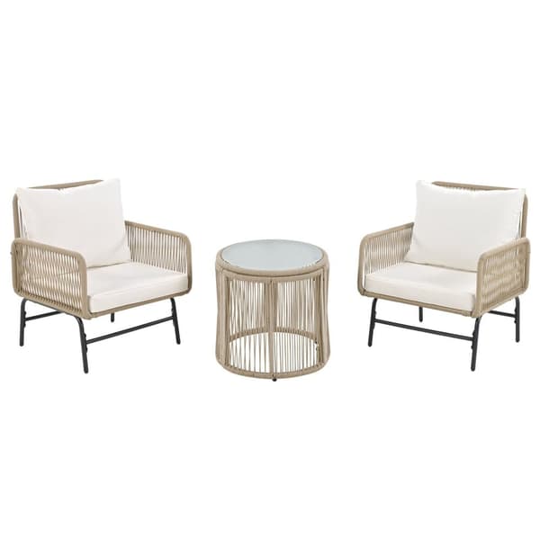 Trädgårdsloungeset, 6-sitsiga trädgårdsmöbler med flätat rep (2 soffor+2 stolar+2 bord) - Beige