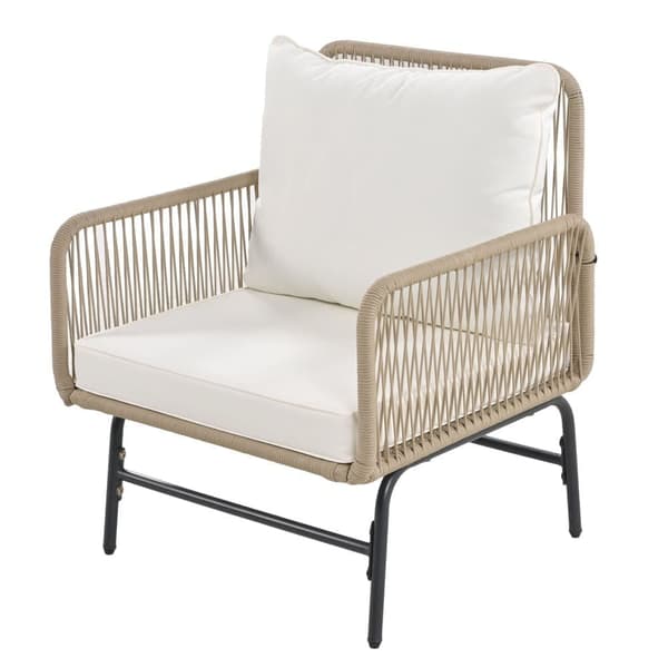 Trädgårdsloungeset, 6-sitsiga trädgårdsmöbler med flätat rep (2 soffor+2 stolar+2 bord) - Beige