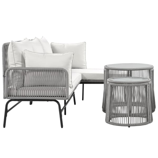 Garden lounge set, 6-sitsiga trädgårdsmöbler med flätat rep (2 soffor+2 stolar+2 bord) - grå