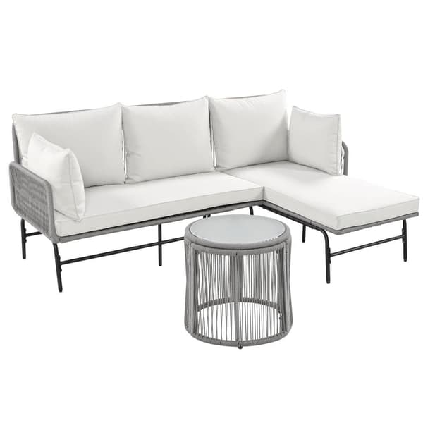 Garden lounge set, 6-sitsiga trädgårdsmöbler med flätat rep (2 soffor+2 stolar+2 bord) - grå