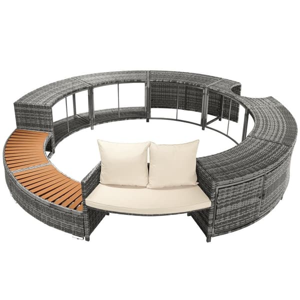 Havemøbelsæt til pool - lavet af polyrattan og akacietræ - med chaiselong sofa - grå (pool ikke inkluderet)