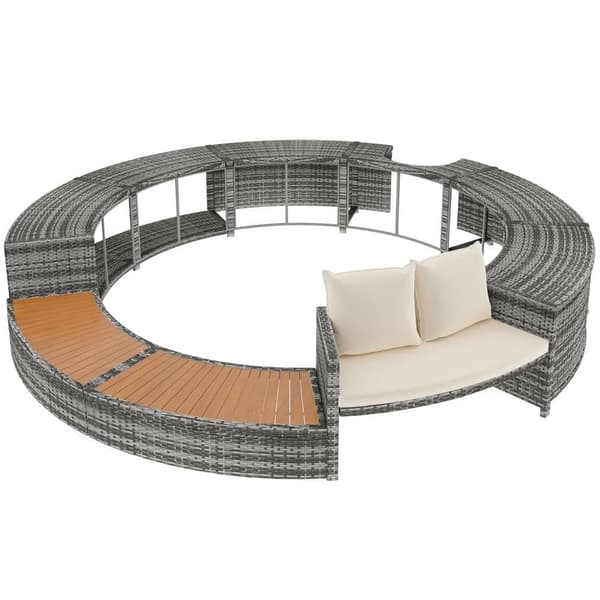 Havemøbelsæt til pool - lavet af polyrattan og akacietræ - med chaiselong sofa - grå (pool ikke inkluderet)