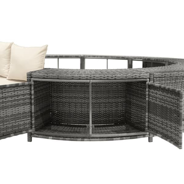 Havemøbelsæt til pool - lavet af polyrattan og akacietræ - med chaiselong sofa - grå (pool ikke inkluderet)